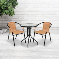 Flash Furniture 2-TLH-037-BGE-GG 2 Pack Beige Rattan Indoor-Outdoor Restaurant Stack Chair